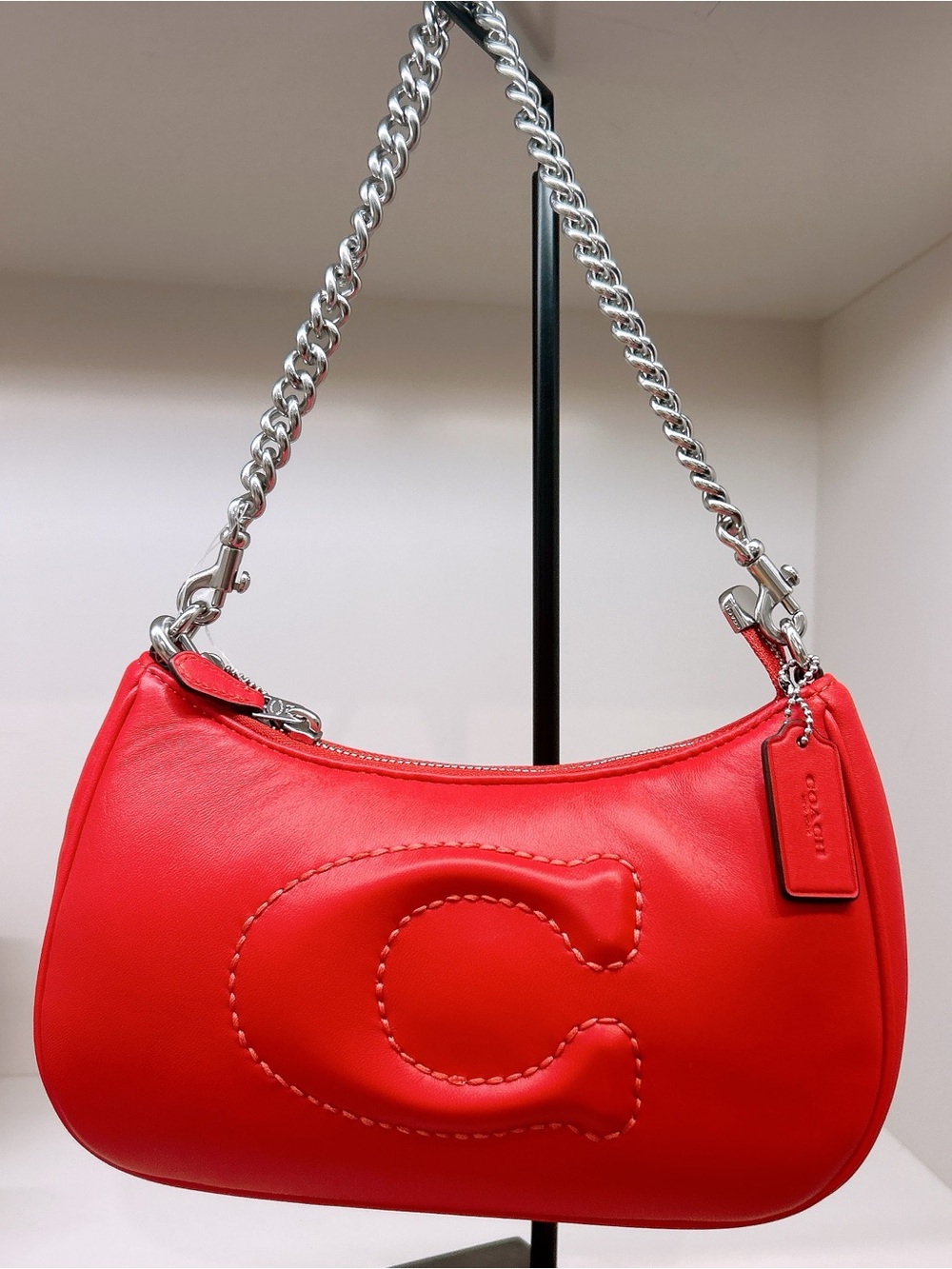 NWT Coach Teri Shoulder Bag With Quilting CJ608 Silver/Bright Poppy